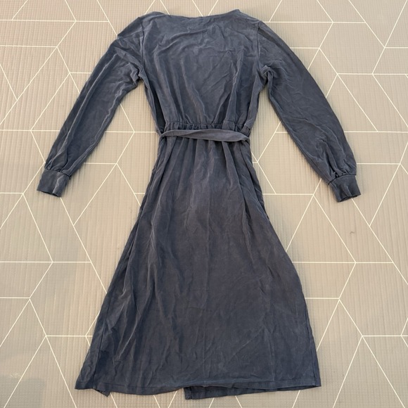 Garnet Hill‎ Starla Cupro Knit Dress Size XS Dark Bluestone Faux Wrap Midi - Picture 4 of 10